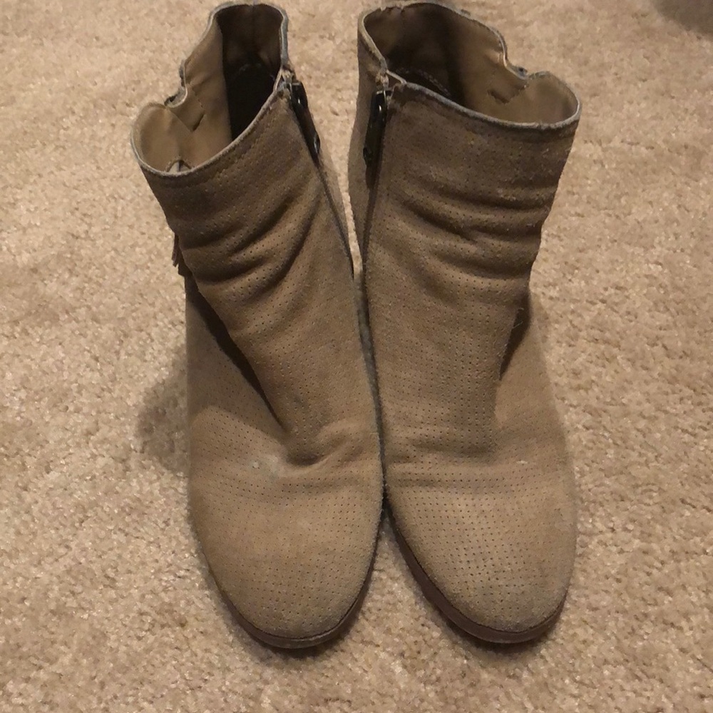 Tan suede zip up booties